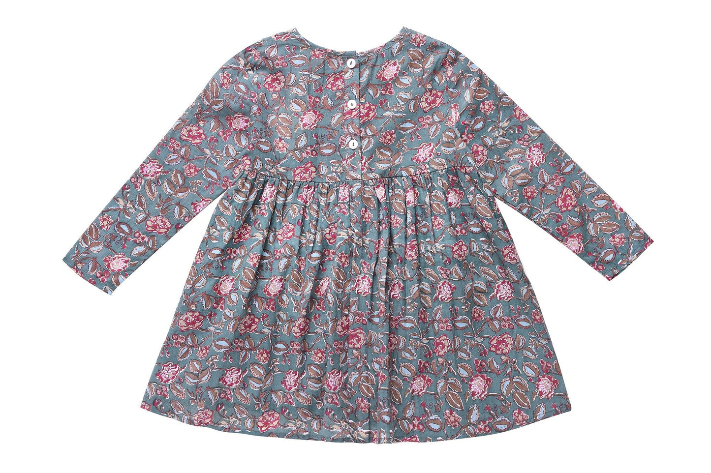 Girls Green Flower Printed Trims Cotton 'Roshy' Dress