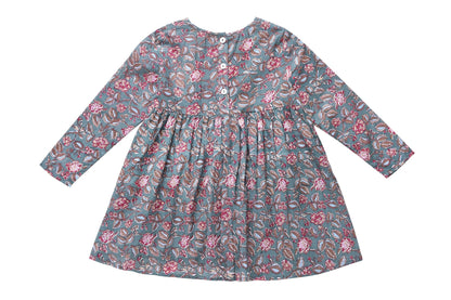 Girls Green Flower Printed Trims Cotton 'Roshy' Dress