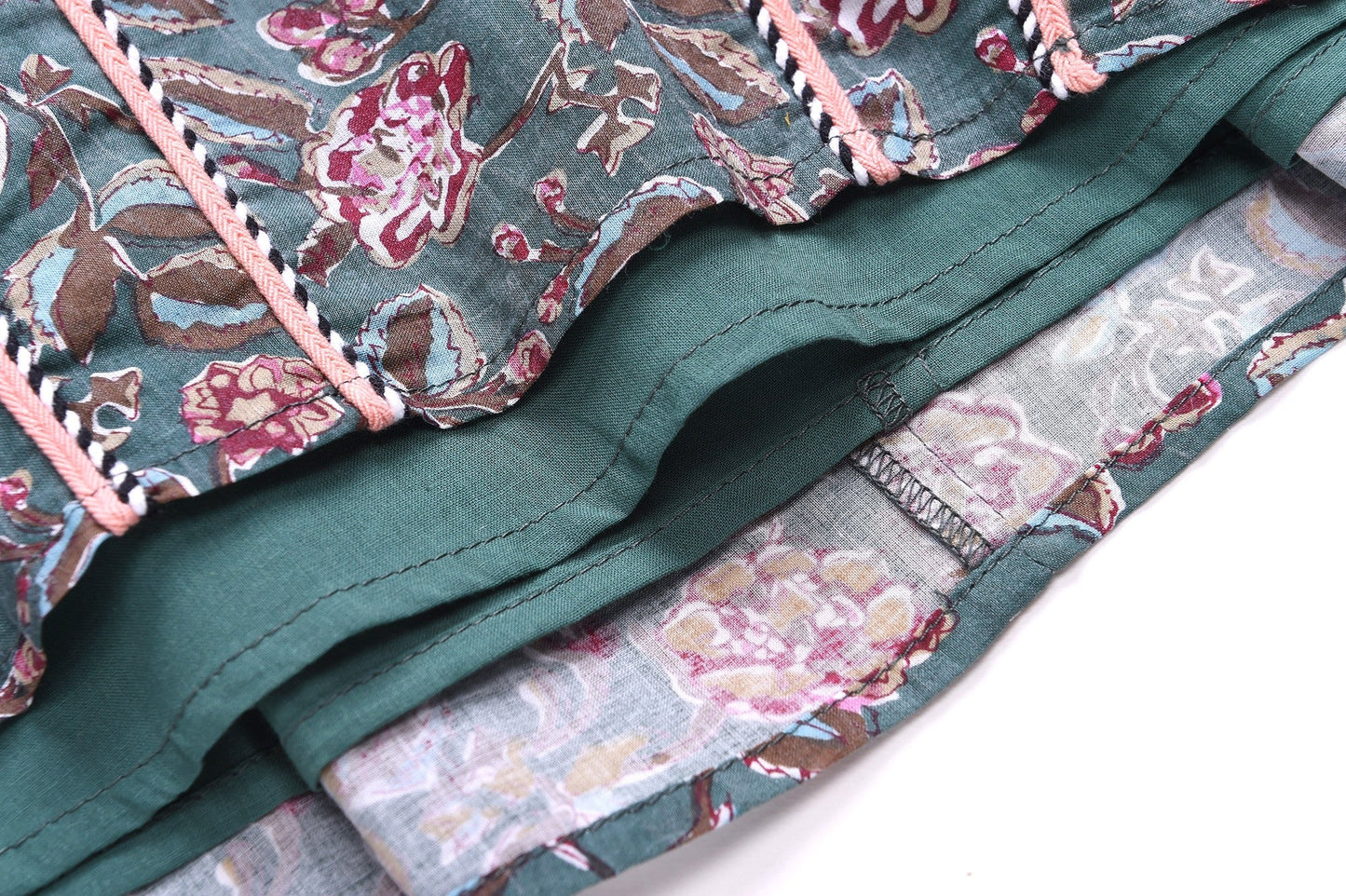 Girls Green Flower Printed Trims Cotton 'Roshy' Dress
