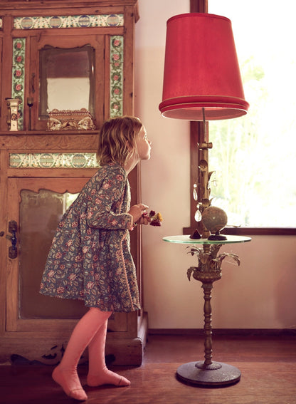 Girls Green Flower Printed Trims Cotton 'Roshy' Dress