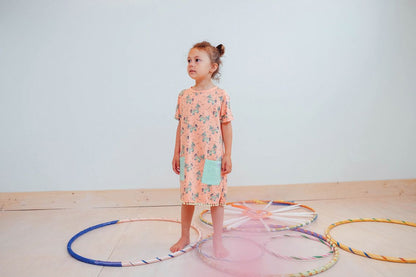 Girls Pink Trojans Printed Cotton Dress With Patch Pocket