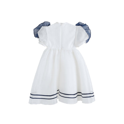 女童白色船锚刺绣礼高定服裙