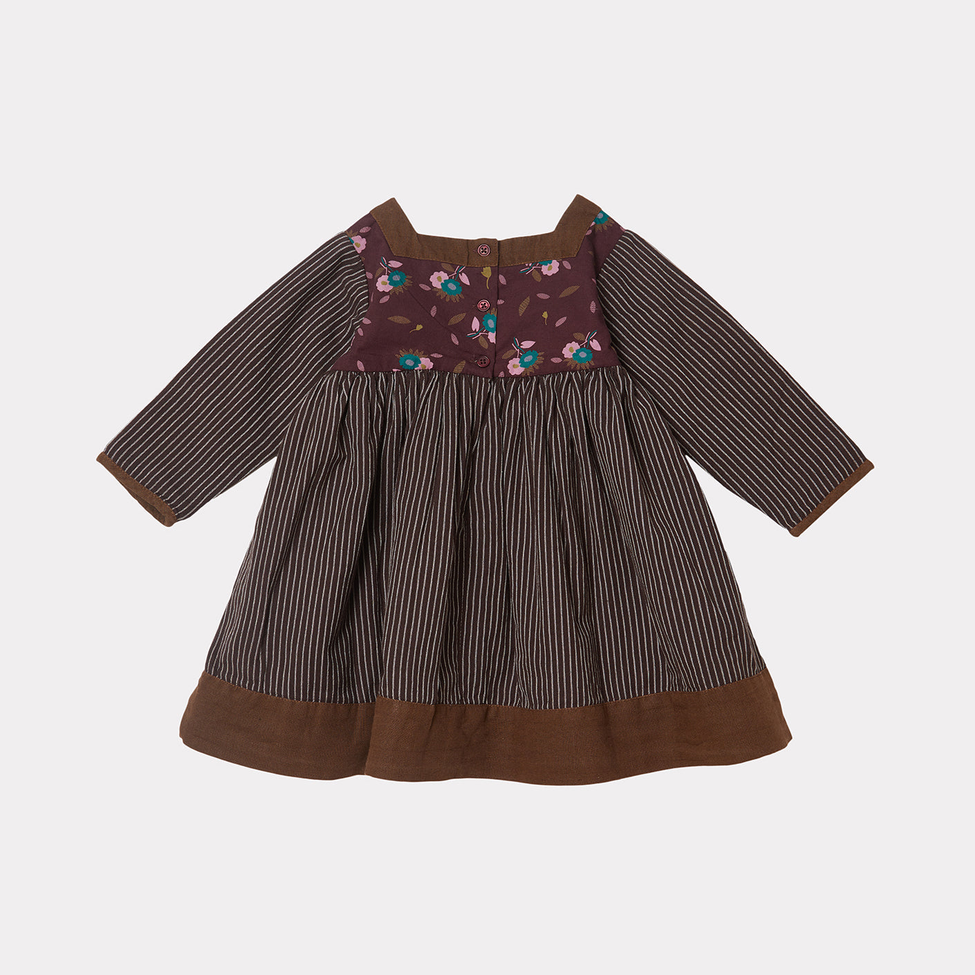 女婴棕色条纹棉连衣裙