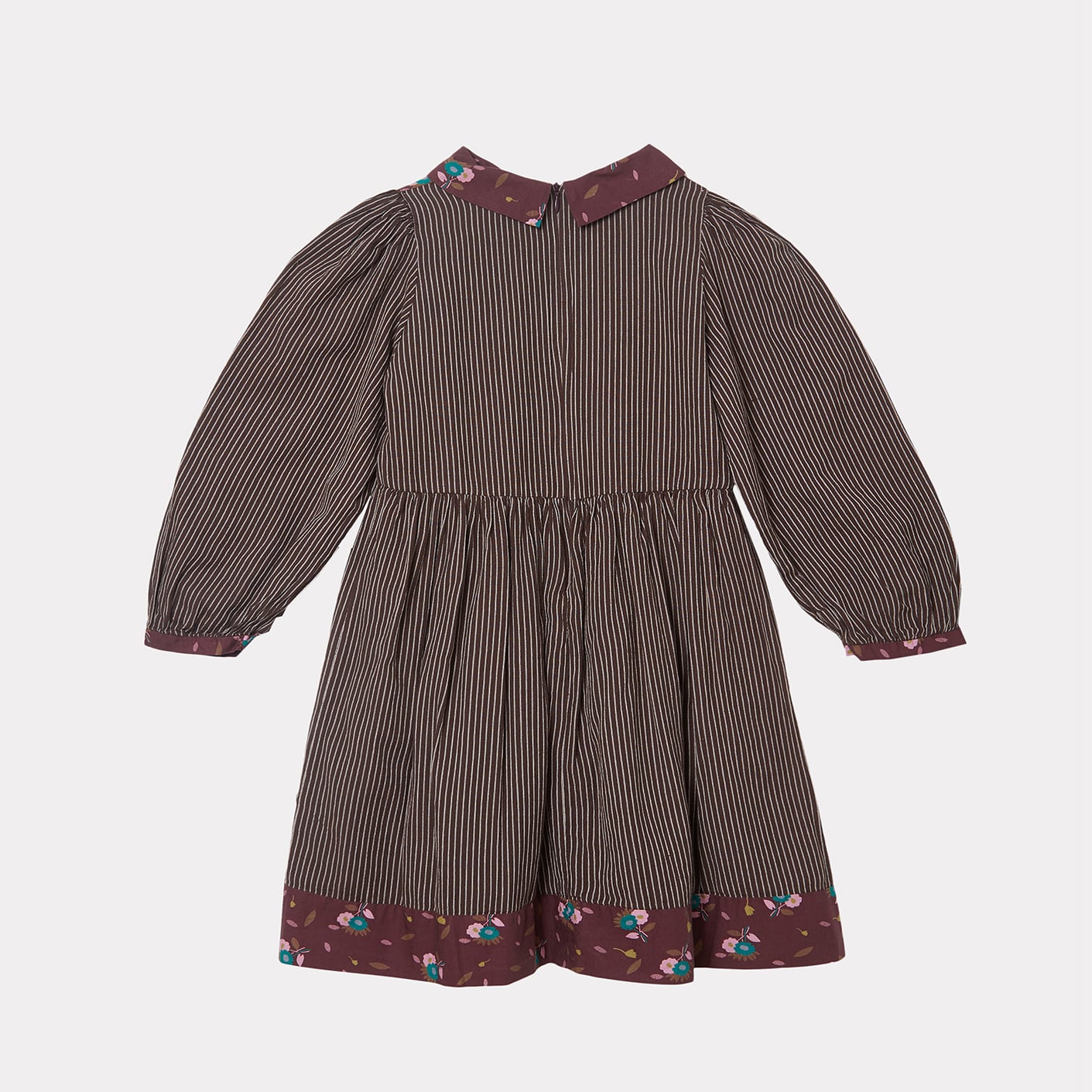 女童棕色条纹棉连衣裙