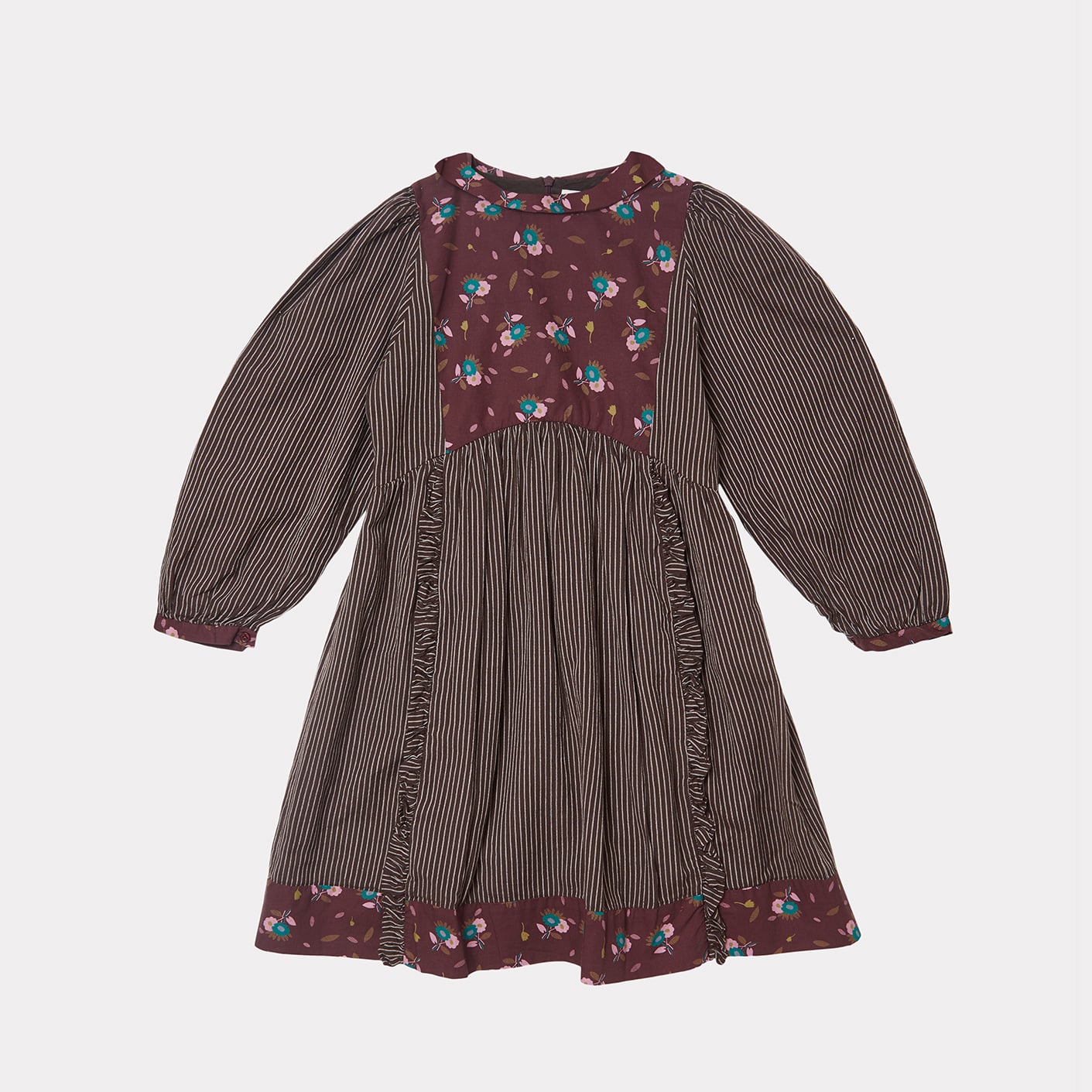 女童棕色条纹棉连衣裙