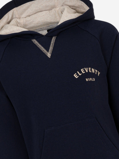 Eleventy 男童海军蓝徽标连帽衫