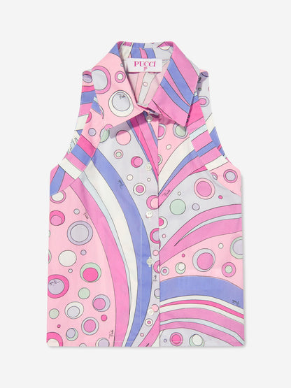 Girls Fontane Print Sleeveless Blouse in Pink