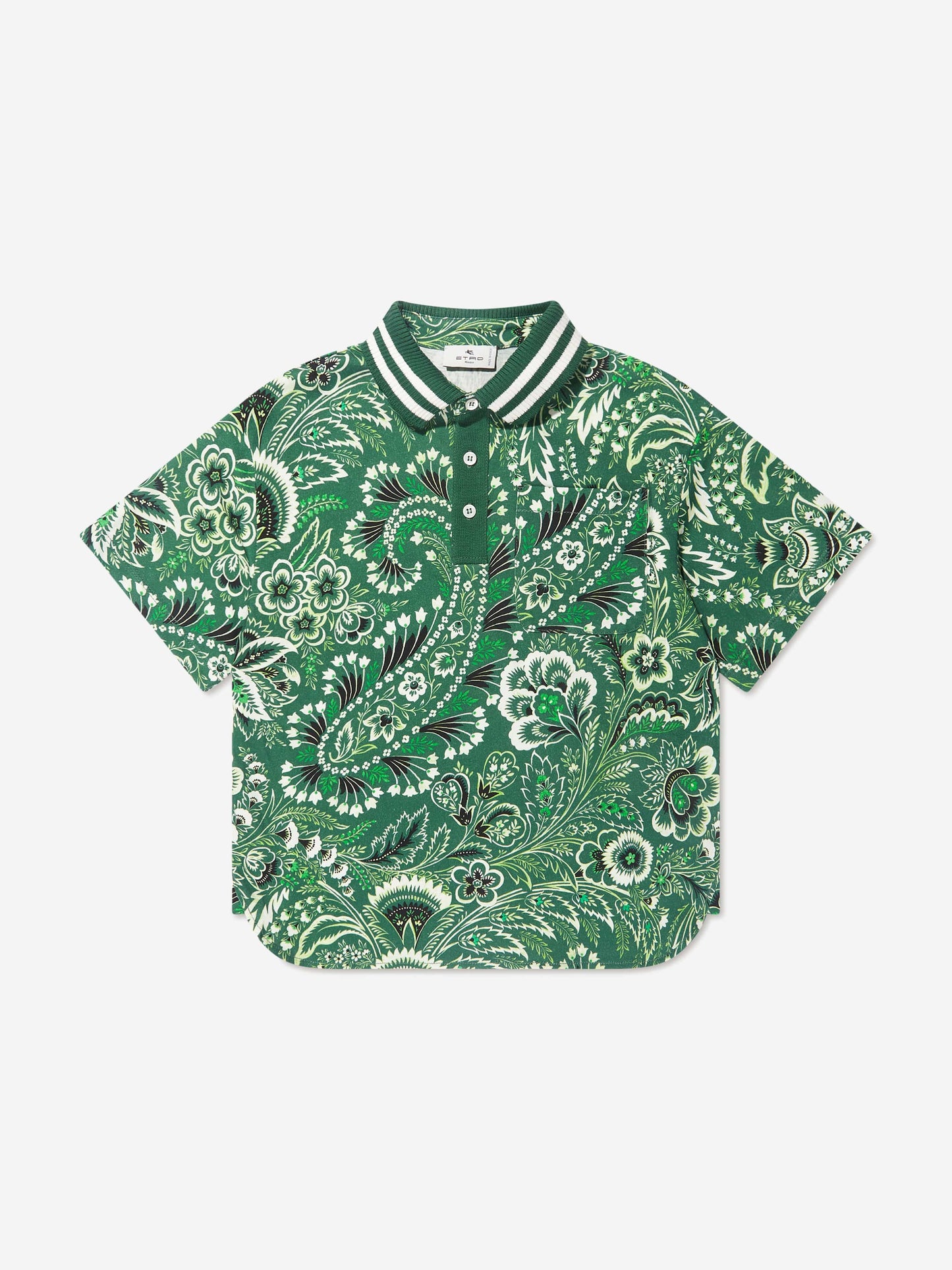 Etro 男童绿色花卉佩斯利 Polo 衫