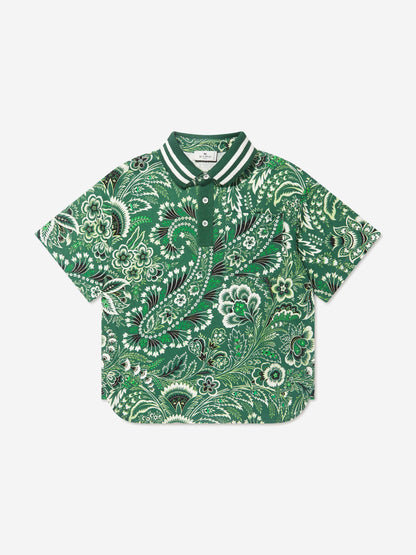 Etro 男童绿色花卉佩斯利 Polo 衫