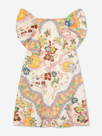Girls Floral Print Dress in Ivory