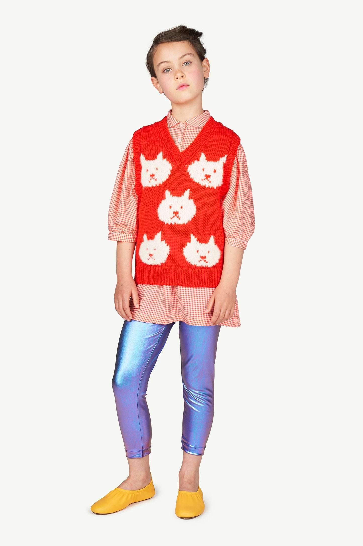 女童红色小格子连衣裙