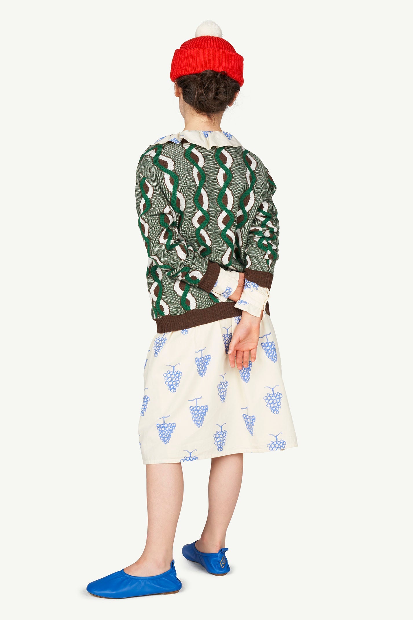 女童白色葡萄印花棉连衣裙