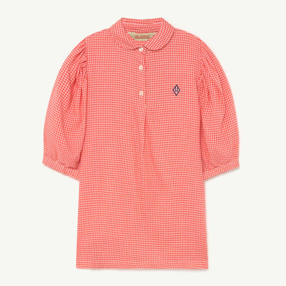 女童红色小格子连衣裙