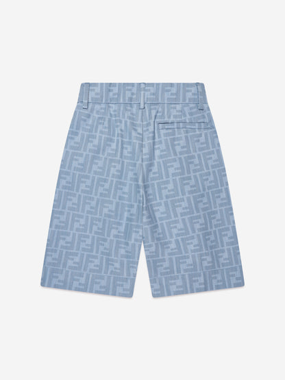 男童蓝色 Chambray FF Logo 短裤