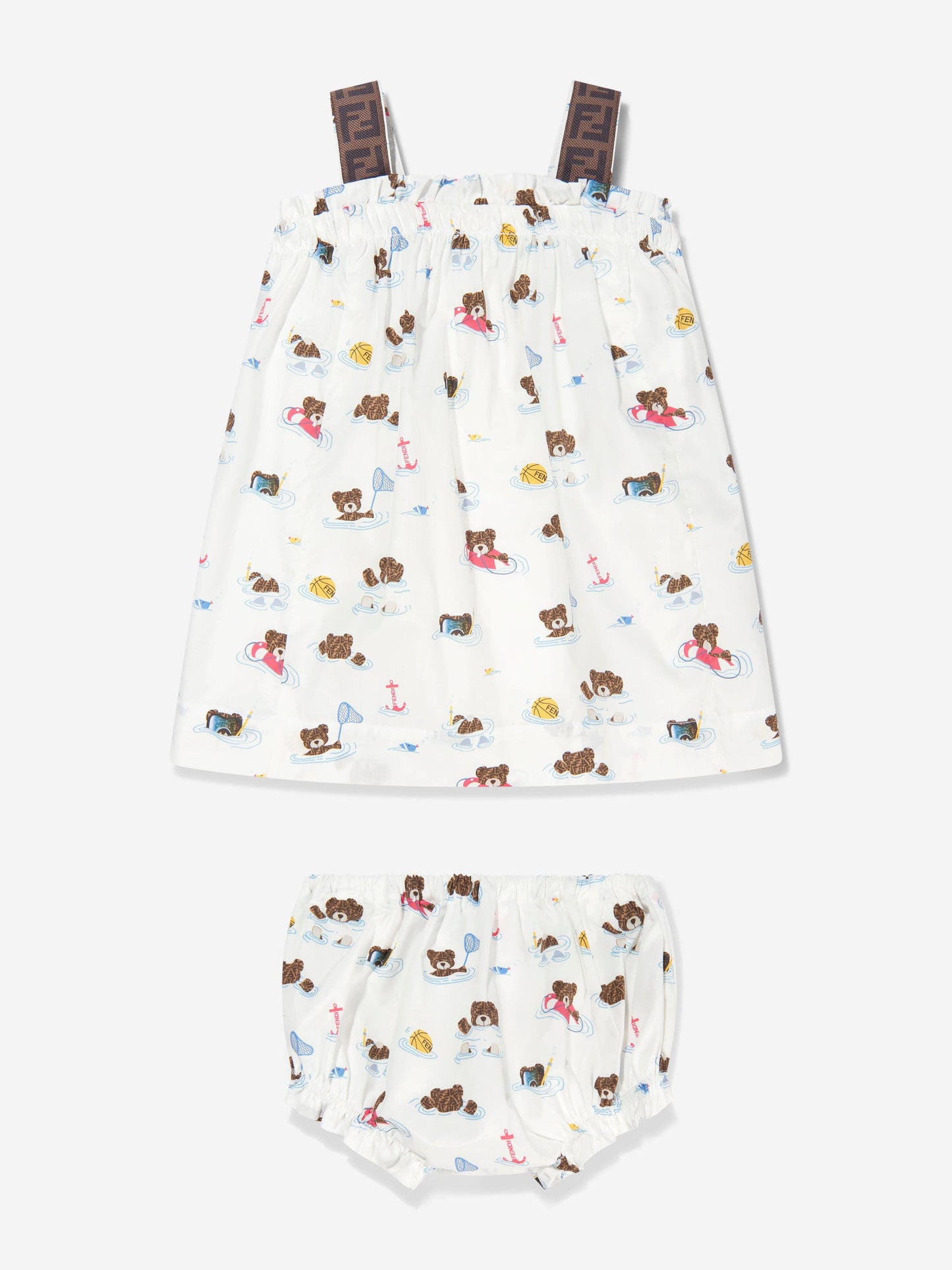 Baby Girls Bear Dress With Knickers in White
