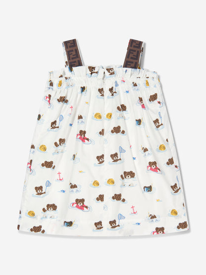 Baby Girls Bear Dress With Knickers in White