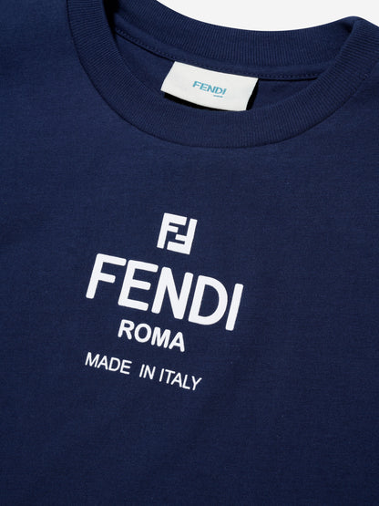 Fendi Kids 徽标 T 恤（海军蓝）