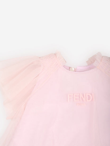 Fendi 女婴粉色薄纱连衣裙