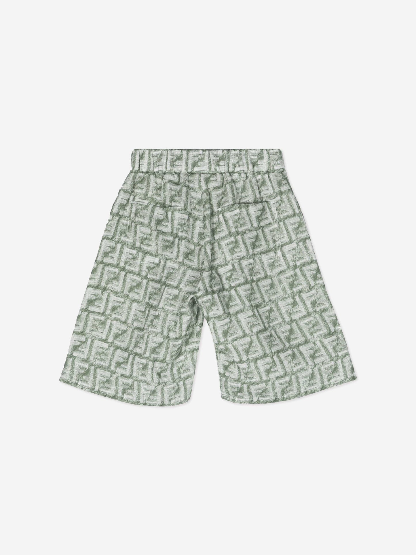 Fendi Boys 亚麻徽标绿色百慕大短裤