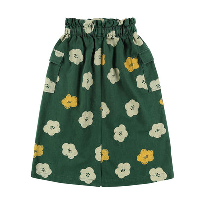 女童绿色花朵印花短裙