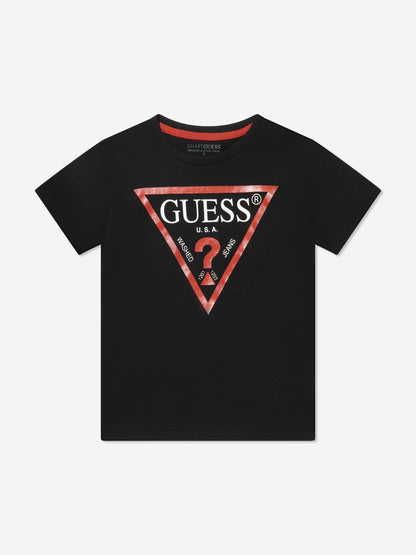 Guess Boys Logo Print T-Shirt in Black
