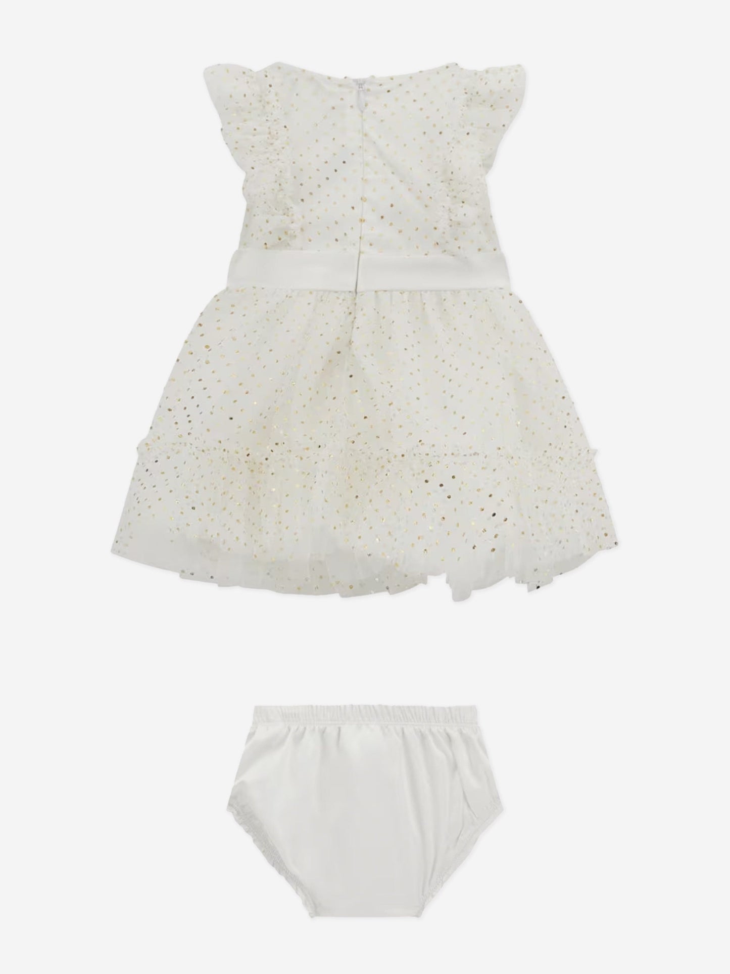 Baby Girls Spotted Ruffle Dress in White