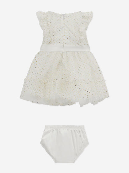 Baby Girls Spotted Ruffle Dress in White