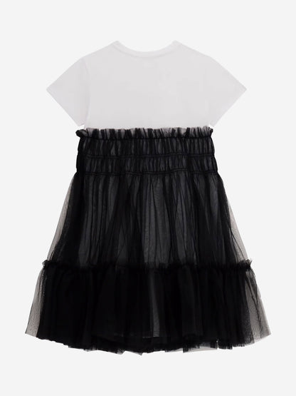Girls Mixed Fabric Dress in Black