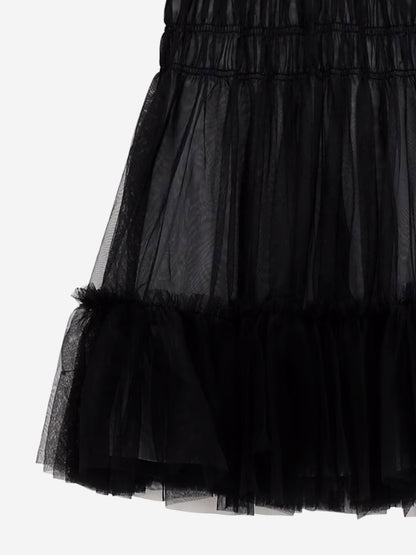 Girls Mixed Fabric Dress in Black
