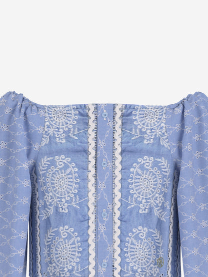 Girls Sangallo Oxford Blouse in Blue