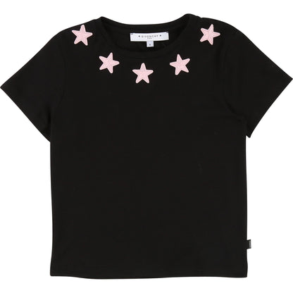 Girls Black Logo Cotton T-shirt