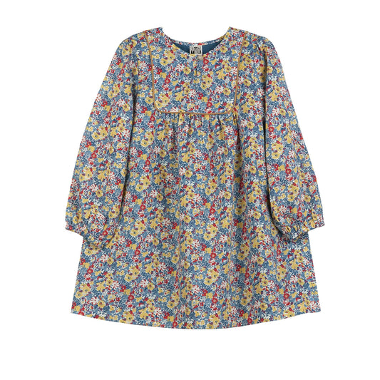 女童浅蓝色碎花棉连衣裙