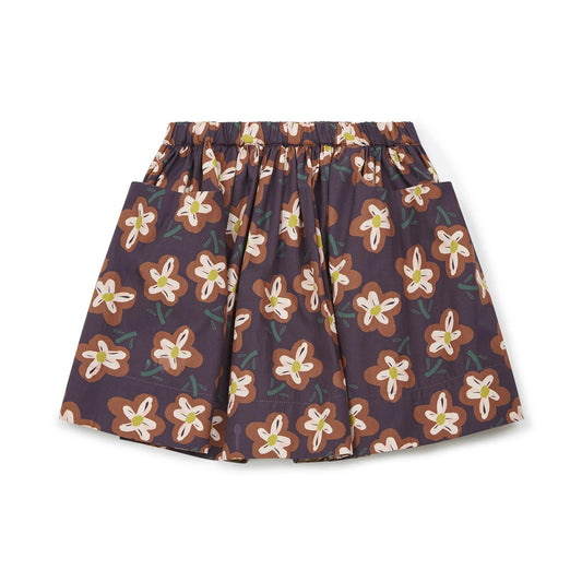 女童棕色花朵印花短裙