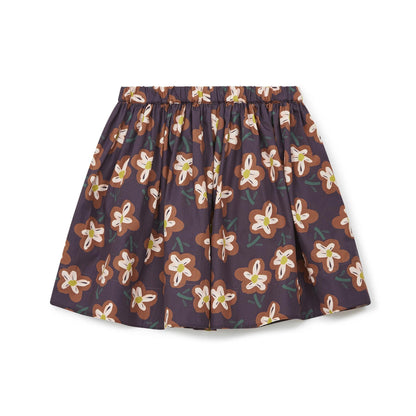 女童棕色花朵印花短裙