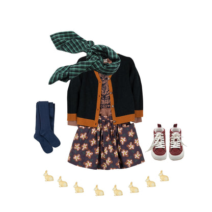 女童棕色花朵印花短裙