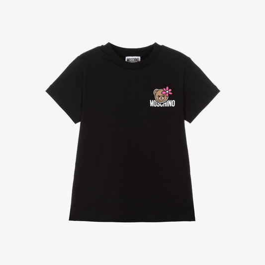 女童黑色小熊Logo棉T恤
