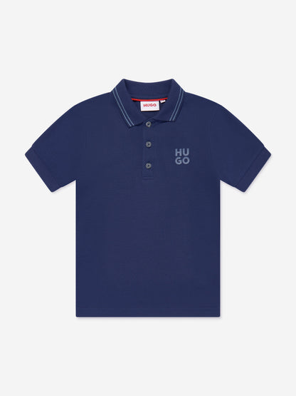 Hugo Boys 蓝色徽标印花 Polo 衫