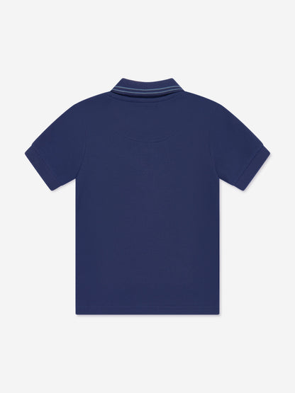 Hugo Boys 蓝色徽标印花 Polo 衫