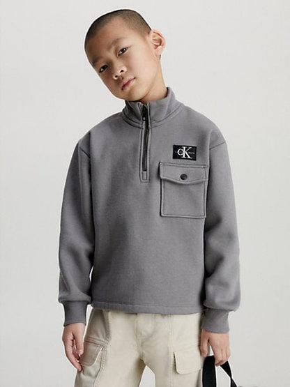 Calvin Klein Boys Half Zip Fleece Popover in Grey