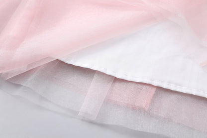 女童檀粉色瓷形纱袖礼服裙