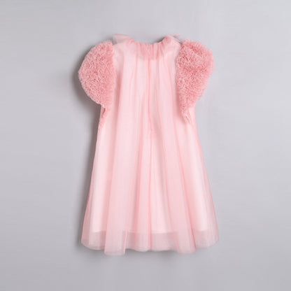 女童檀粉色瓷形纱袖礼服裙
