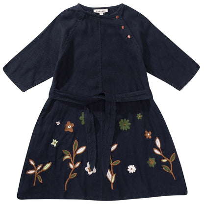 Girls Navy Blue Embroidered Dress
