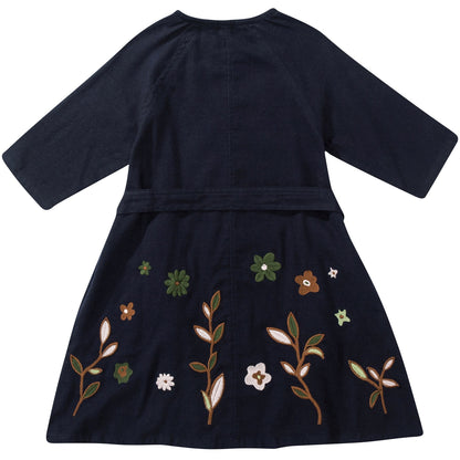 Girls Navy Blue Embroidered Dress