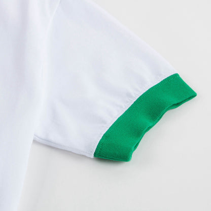 Girls White & Green Cotton T-shirt