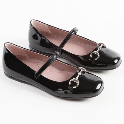 Girls Black Patent Leather Shoes With Horsebit