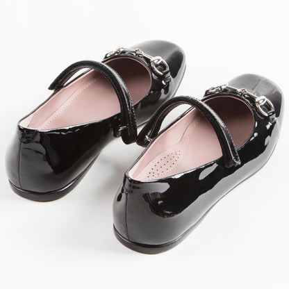 Girls Black Patent Leather Shoes With Horsebit