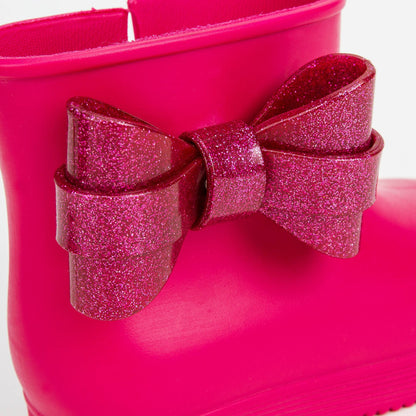 Girls Dark Pink Jelly Rainshoes with Bow