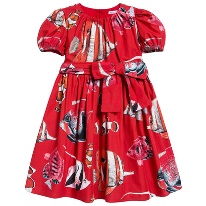 Girls Red Tropical Fish Cotton Dress