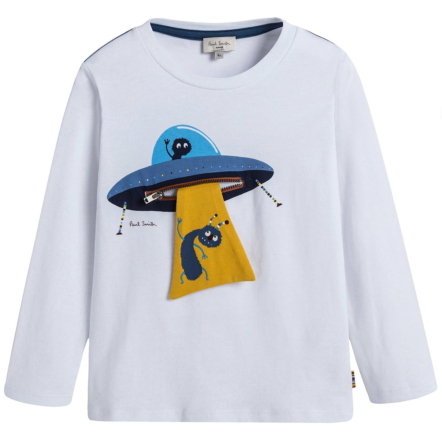 Boys White Fancy Mushroom Printed Trims Cotton T-Shirt