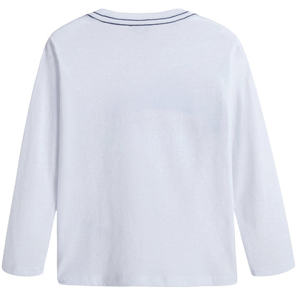 Boys White Fancy Mushroom Printed Trims Cotton T-Shirt